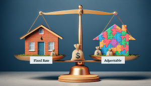 Illustration of a fixed rate mortgage and adjustable-rate mortgage side by side